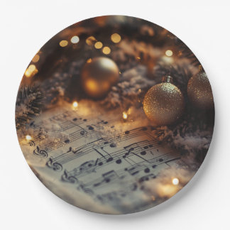 Plato De Papel Notas musicales de Navidades de Rusia oscura