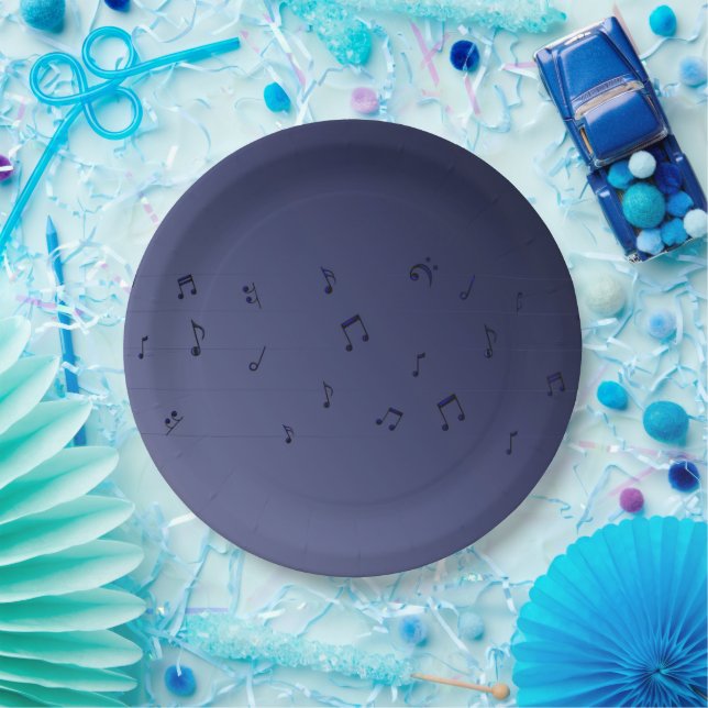 Plato De Papel Notas musicales de Oscuro Ombre (Fiesta)
