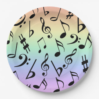 Plato De Papel Notas musicales divertidas Fiestas del arcoiris