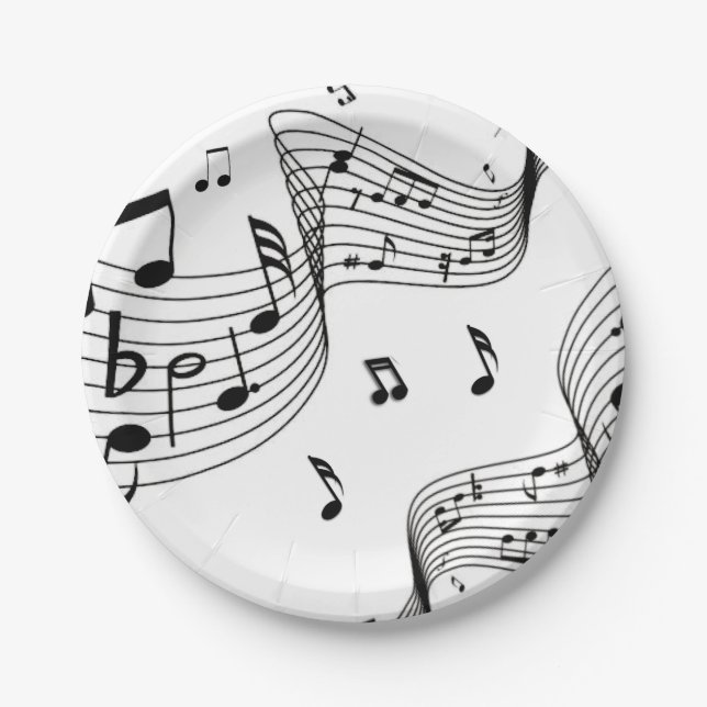 Plato De Papel Notas musicales sobre blanco (Anverso)