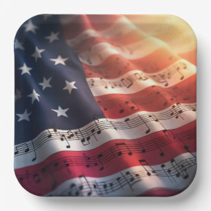 Plato De Papel Notas musicales sobre la bandera estadounidense