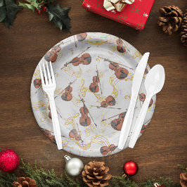 Plato De Papel Notas Musicales Violín Navidad Fiesta