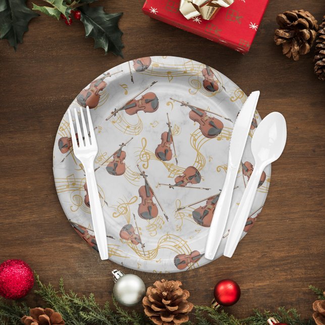 Plato De Papel Notas Musicales Violín Navidad Fiesta (Subido por el creador)