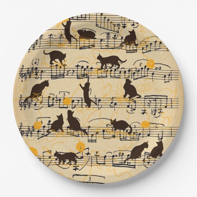 Plato De Papel Notas musicales y gatitos (Anverso)