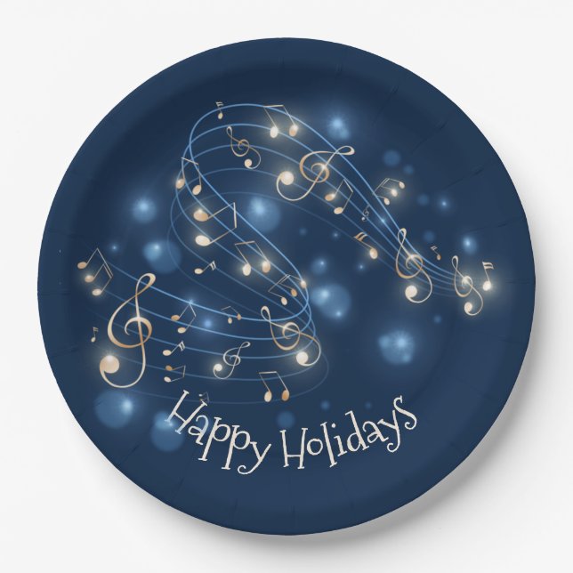 Plato De Papel Notas musicales y luces de Navidades (Anverso)