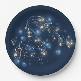 Plato De Papel Notas musicales y luces de vacaciones