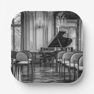 Plato De Papel Notas vacías Fotografía de música en blanco y negr