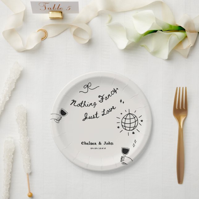Plato De Papel Nothing Fancy Just Love French Handwritten Wedding (Boda)