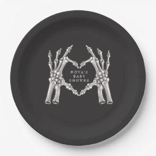 Plato De Papel NOVA Halloween Skeleton Heart Hands Baby Shower