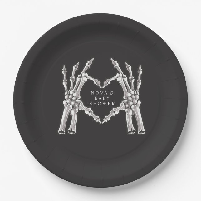 Plato De Papel NOVA Halloween Skeleton Heart Hands Baby Shower (Anverso)