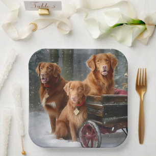 Plato De Papel Nova Scotia Duck Toller Retriever Trineo Nevado