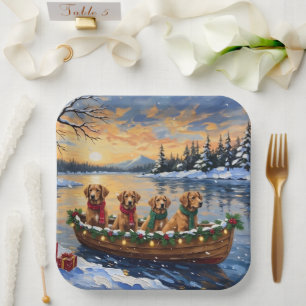 Plato De Papel Nova Scotia Duck Tolling Retriever Navidad Barco