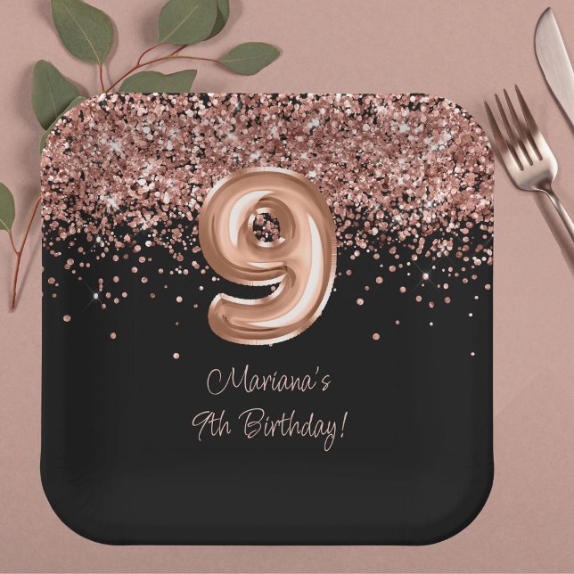 Plato De Papel Novena fiesta de cumpleaños de Rosa Gold Black (Subido por el creador)