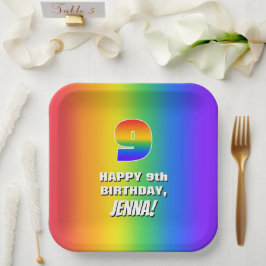 Plato De Papel Noveno cumpleaños: Colorido, divertido patrón arco