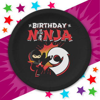 Plato De Papel Noveno cumpleaños de Ninja, 9 años, estilo de libr