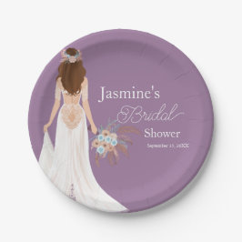 Plato De Papel Novia Boho Morena con Flores