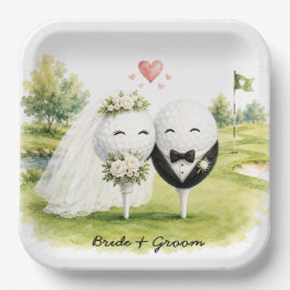 Plato De Papel Novia de boda de golf novio pelota de golf tee con