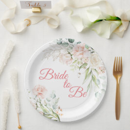 Plato De Papel Novia De Boda Floral Elegante Rosa Script