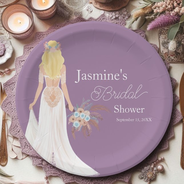 Plato De Papel Novia De Cabello De Boho Con Flores (Subido por el creador)