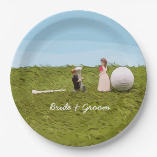 Plato De Papel Novia de golf y novio con Boda de trompas de golf