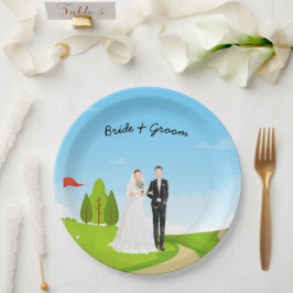 Plato De Papel Novia de golf y novio con Boda de trompas de golf