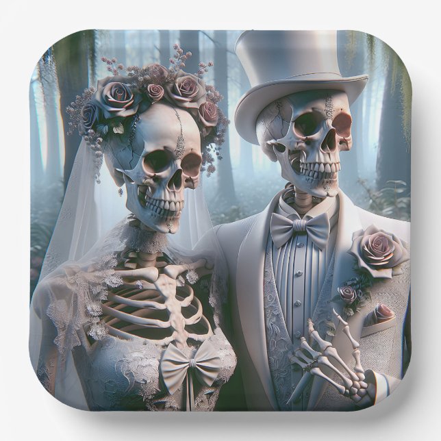 Plato De Papel Novia De Halloween Y Bosque (Anverso)