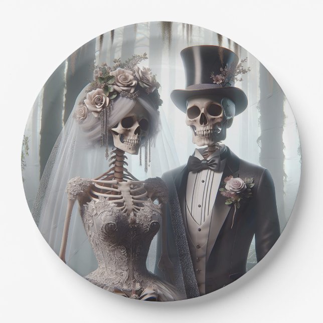 Plato De Papel Novia De Halloween Y Groom (Anverso)