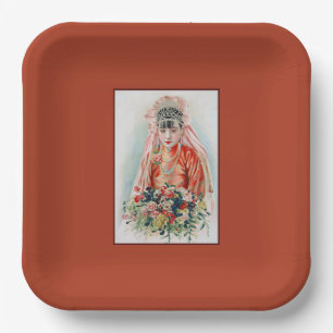 Plato De Papel Novia de rojo en boda china en Shanghái