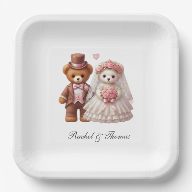 Plato De Papel Novia De Teddy Y Boda De Groom (Anverso)