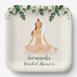 Plato De Papel Novia de Yoga Mimosa Ducha Bridal Pelo Marrón