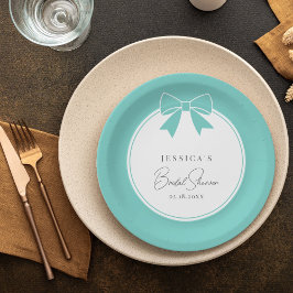 Plato De Papel Novia Elegante & Co. Lazo Azul Teal Despedida de S
