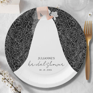 Plato De Papel Novia elegante en ducha de novia negra