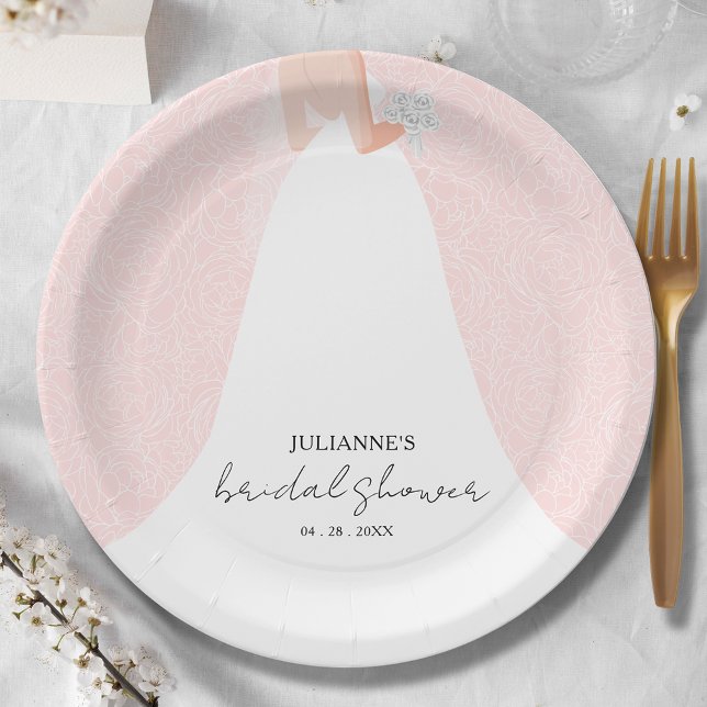 Plato De Papel Novia elegante en ducha de novia rosa (Subido por el creador)