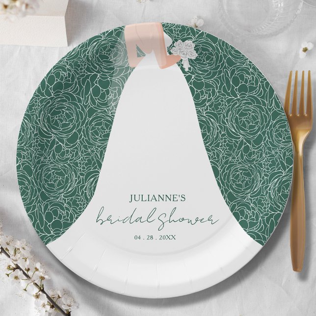 Plato De Papel Novia elegante en ducha de novia verde esmeralda (Subido por el creador)
