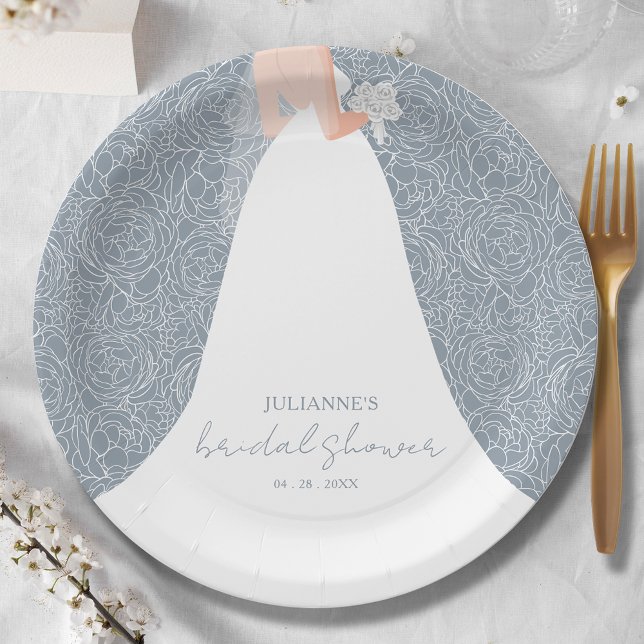 Plato De Papel Novia elegante en dudosa ducha azul de novia (Subido por el creador)