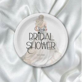 Plato De Papel Novia elegante y moderna en ducha de Boda con traj