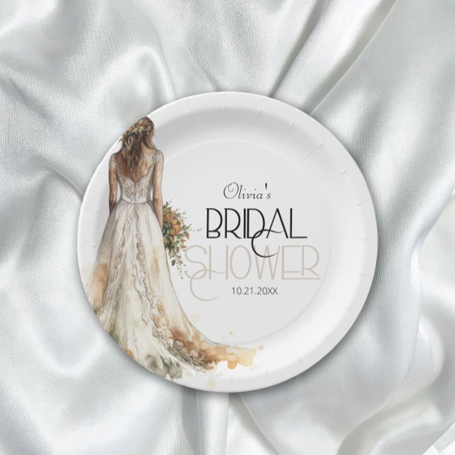 Plato De Papel Novia elegante y moderna en ducha de Boda con traj (Subido por el creador)