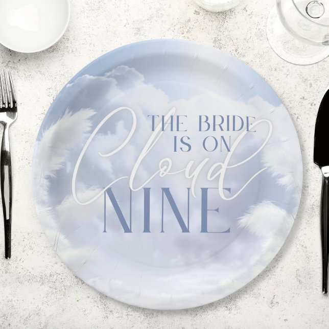 Plato De Papel Novia En Nueve Nueve Ducha Bridal De Pampas Blanca (Bride On Cloud Nine 9 White Pampas Bridal Shower Paper Plates)