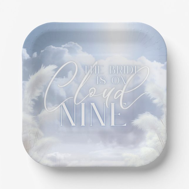 Plato De Papel Novia En Nueve Nueve Ducha Bridal De Pampas Blanca (Anverso)