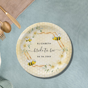 Plato De Papel Novia floral de abeja en amarillo panal de abeja d