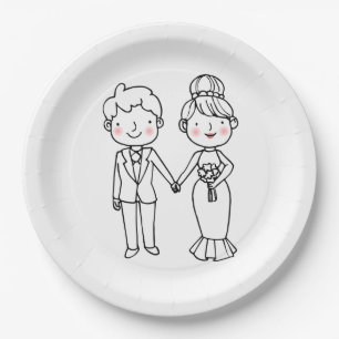 Plato De Papel Novia Novio Dibujos Animados Monocolor Boda
