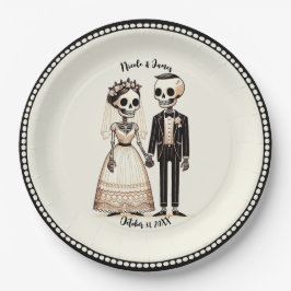 Plato De Papel Novia + Novio Esqueleto de Dibujos Animados Boda C