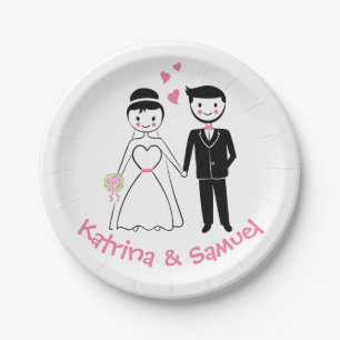 Plato De Papel Novia Novio Rosa Negro Dibujos Animados Boda