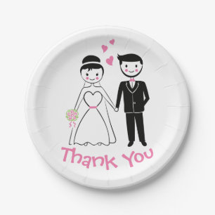 Plato De Papel Novia Novio Rosa Negro Dibujos Animados Boda Agrad