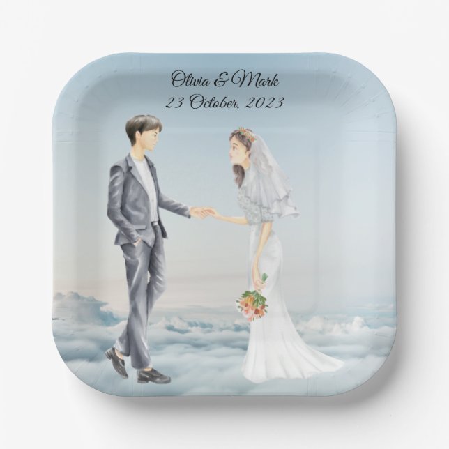 Plato De Papel Novia personalizada y elegante boda Groom (Anverso)