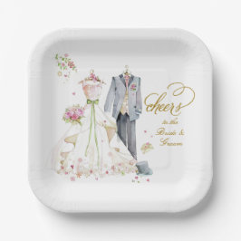 Plato De Papel Novia sonrojada en flor cheers novia y novio