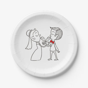 Plato De Papel Novia Y Groom Boda Blanco Y Negro