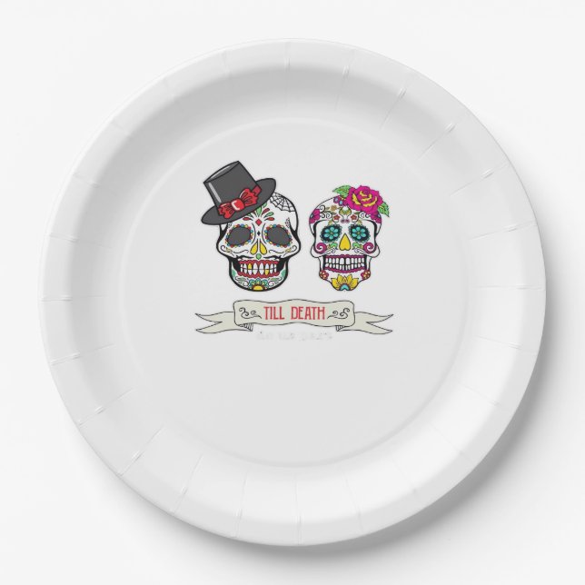 Plato De Papel Novia y Novio de Boda de Calavera Impresión Hasta  (Anverso)