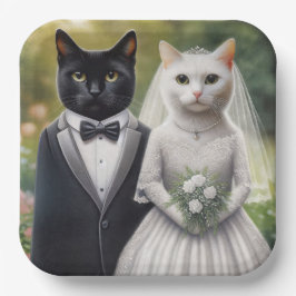 Plato De Papel Novia y Novio Gatos