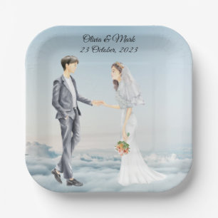Plato De Papel Novia y Novio Personalizados Elegante Boda